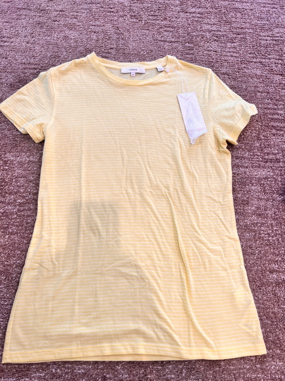 VINCE NWT Women’s Crewneck T Shirt. Yellow with White Stripes Short Sleeve XS